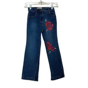 Monna Lisa Jeans Girl's High Waist Rose Painted Boot Cut Jeans Size 6